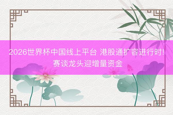 2026世界杯中国线上平台 港股通扩容进行时! 赛谈龙头迎增量资金