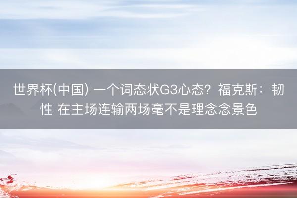 世界杯(中国) 一个词态状G3心态?福克斯:韧性 在主场连输两场毫不是理念念景色