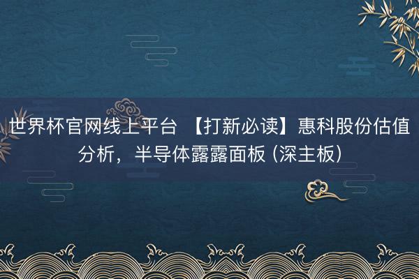 世界杯官网线上平台 【打新必读】惠科股份估值分析，半导体露露面板 (深主板）