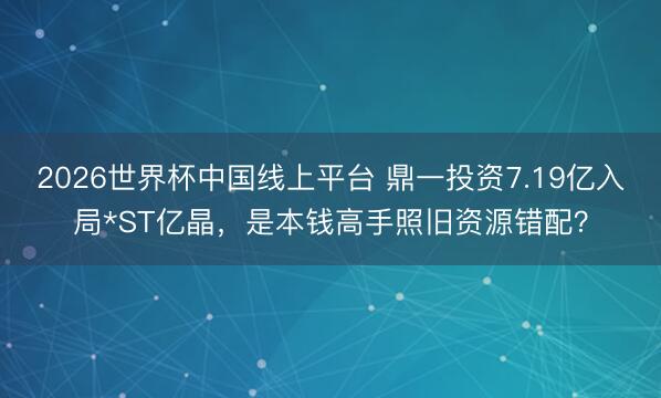 2026世界杯中国线上平台 鼎一投资7.19亿入局*ST亿晶，是本钱高手照旧资源错配？