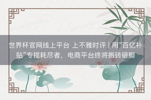 世界杯官网线上平台 上不雅时评 | 用“百亿补贴”专揽耗尽者，电商平台终将搬砖砸脚
