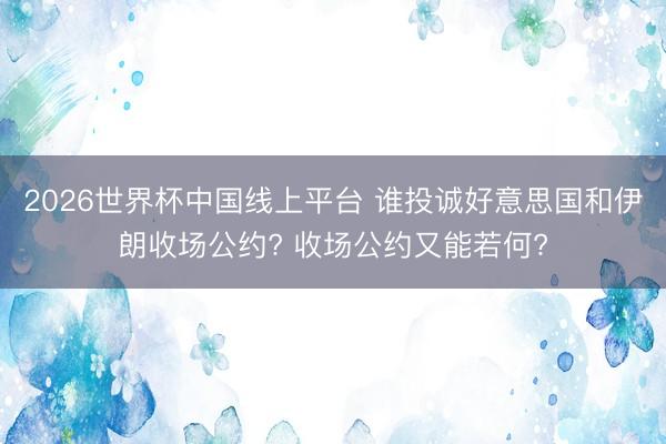 2026世界杯中国线上平台 谁投诚好意思国和伊朗收场公约? 收场公约又能若何?