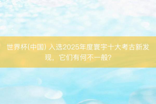 世界杯(中国) 入选2025年度寰宇十大考古新发现，它们有何不一般？