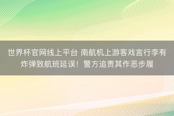 世界杯官网线上平台 南航机上游客戏言行李有炸弹致航班延误！警方追责其作恶步履