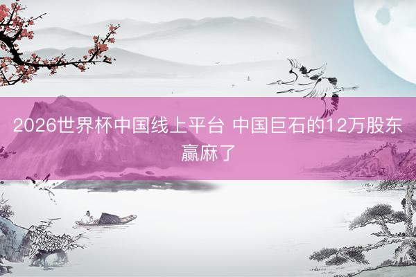 2026世界杯中国线上平台 中国巨石的12万股东赢麻了